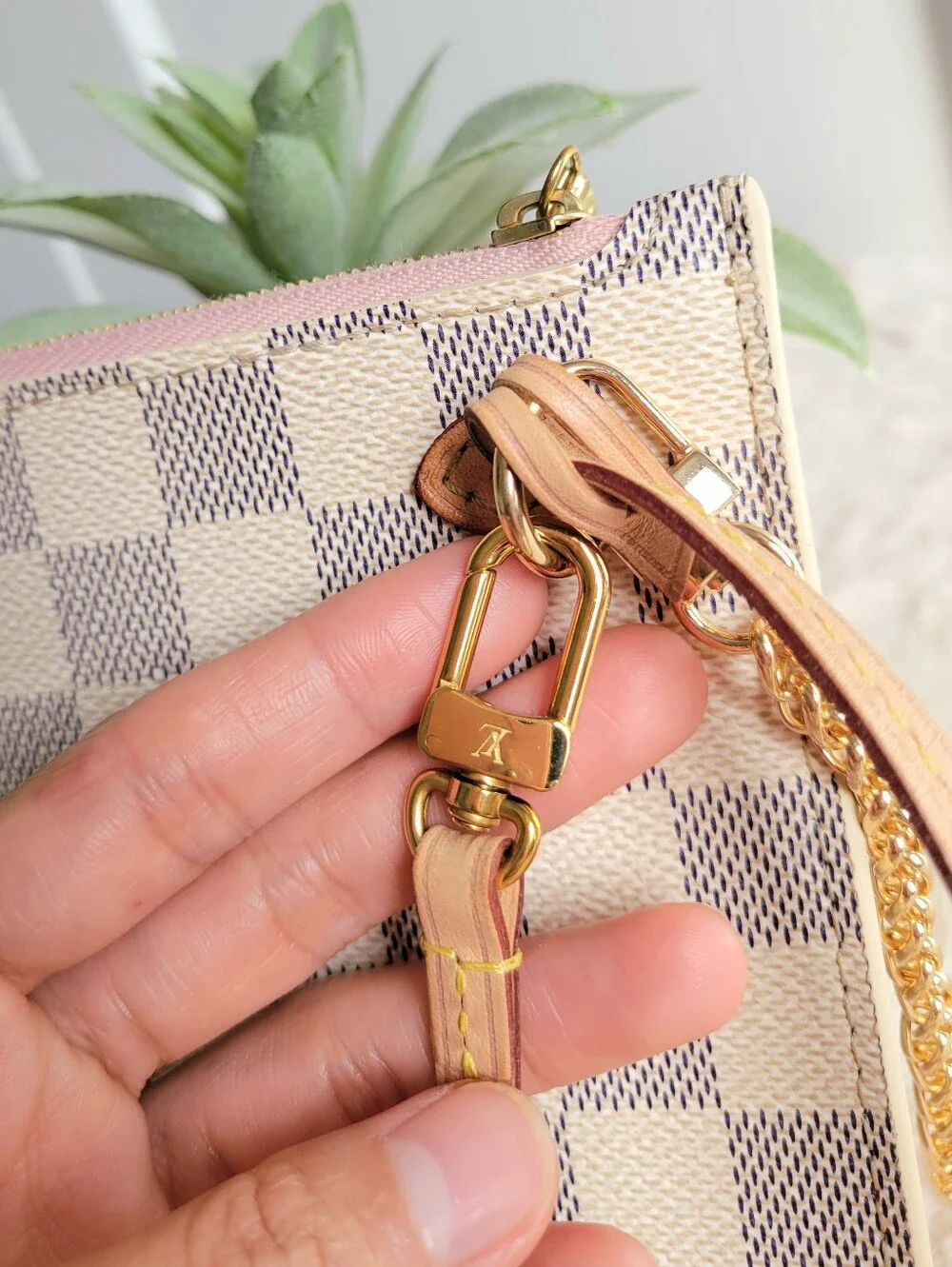 Louis Vuitton Neverfull Mm Clutch Wristlet Damier Azur Rose Ballerine